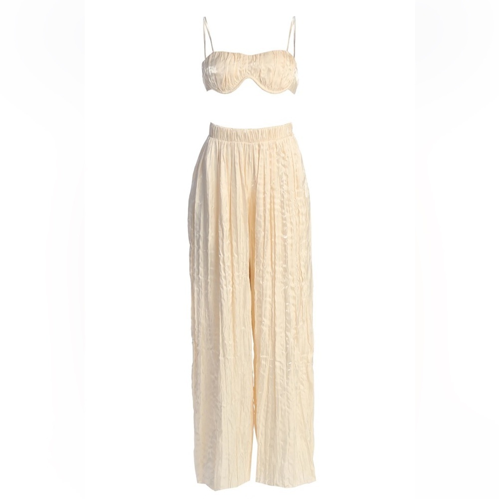 Blanc Cream Satin Pants Set